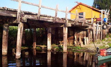 The first bridge pilings under the second bridge.